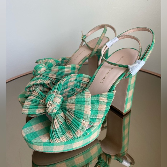 Loeffler Randall Natalia Pleated Plaid Platform Sandals Women's Green Size 7 NEW - Picture 5 of 13